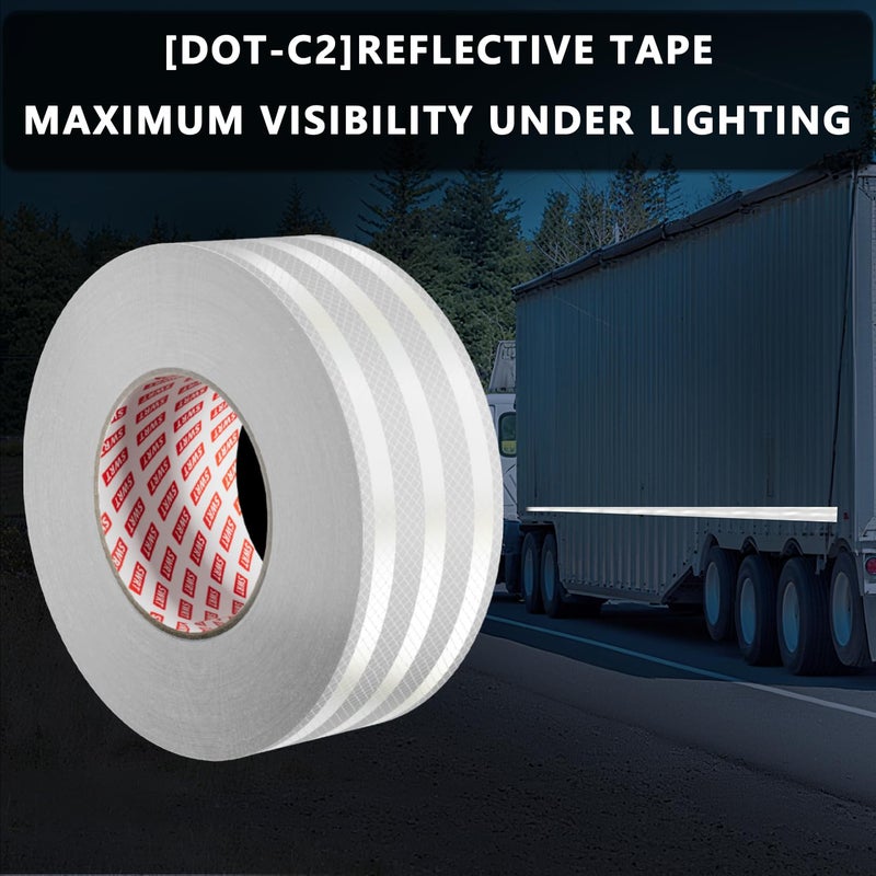 SWRT 2 Inch X 30 FT Reflective Tape Outdoor Waterproof DOT-C2 Fade Resistant White Reflective Tape Strong Adhesive Safety Warning Tape Reflector Conspicuity Tape for Trailer Trucks Bikes - Image 2